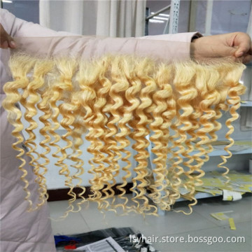 Russian Blonde 613 Colour Deep Wave 100% Virgin Human Hair Weave with Frontal